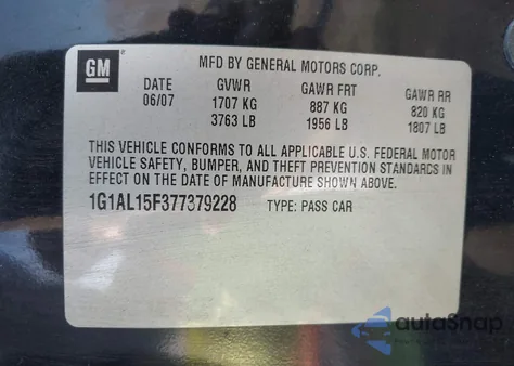 2007 Chevrolet Cobalt Lt z USA, uszkodzony, nr VIN 1G1AL15F377379228